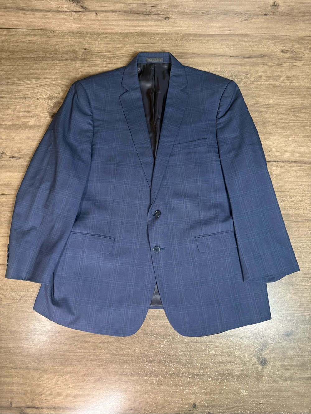 Calvin Klein Mens 46R Extreme Slim Fit 100% Wool Blue Plaid Suit Jacket Blazer